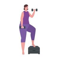 Woman lifting weights with step vector design
