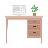 escritorio de oficina con computadora y diseño de vector de planta