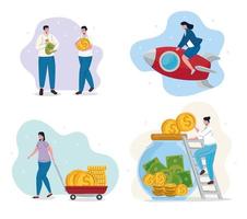 business people teamworkers and money set icons vector