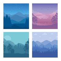 four abstract landscapes scenes backgrounds vector