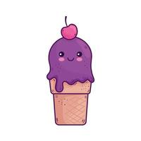 Diseño de vector de dibujos animados de cono de helado kawaii