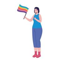 young woman with lgtbi flag in pole character vector