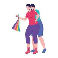 couple with lgtbi flag pride characters vector