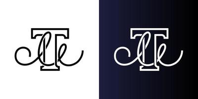 Initial letter TM or MT company name design. Bold serif T and handwrite M corporate identity monogram. Vector symbol on white and black background