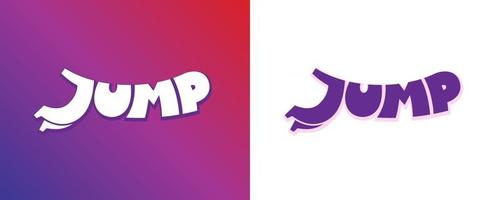 Run and Jump cartoon style. Letter R form running man. J jumping body silhouette. Corporate sign for game company or sport service typeset design. Banner template text font. Isolated vector element