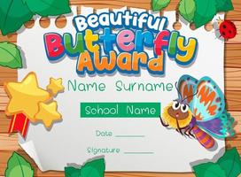 Certificate template with Beautiful Butterfly Award vector