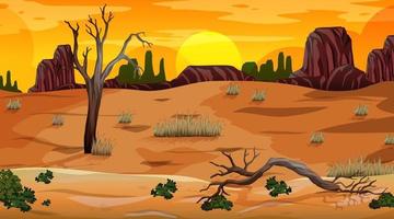 Desert forest landscape at sunset time scene vector