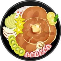 Pancake with kiwi and strawberry toppings in a plate isolated vector