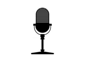 Retro vintage radio stand microphone. Mic silhouette. Music, voice, podcast record icon. Recording studio symbol. Vector illustration on white background