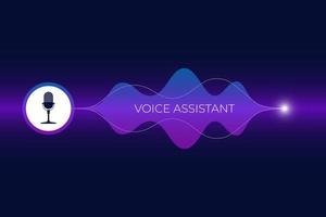 Personal assistant and voice recognition concept. Microphone button with bright gradient sound wave. Soundwave intelligent smart technology flat media vector illustration