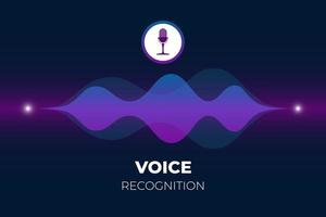 asistente personal y concepto de reconocimiento de voz. botón de micrófono con ondas de sonido de degradado brillante. Soundwave tecnologías inteligentes inteligentes ilustración vectorial plana vector