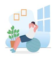 Man doing exercise with ball at home vector design