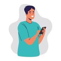 young man using smartphone chatting character vector