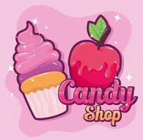 tienda de dulces cupcake y diseño vectorial de manzana vector