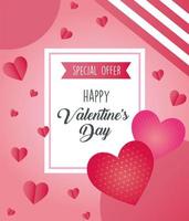 valentines day poster lettering with hearts in square frame vector