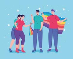 group of four persons with lgtbi flags characters vector