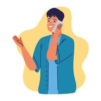 young man using smartphone calling vector