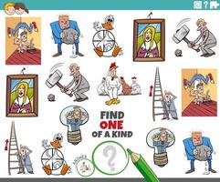 one of a kind task for children with cartoon proverbs vector