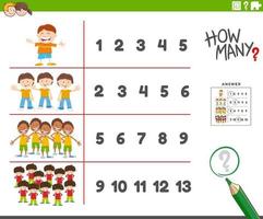 counting educational activity with cartoon boys characters vector