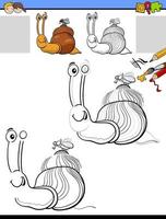 drawing and coloring task with snail and fly characters vector