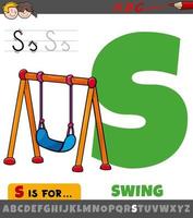 letter S worksheet with cartoon swing object vector