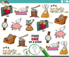 one of a kind task with cartoon characters and objects vector