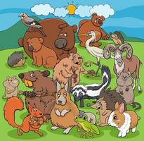 Grupo de personajes de cómic de animales salvajes de dibujos animados vector