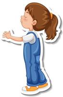 Sticker template with a girl in standing posing cartoon character isolated vector