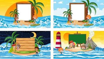 Set of different tropical beach scenes with blank banner vector