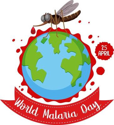 Stop Malaria logo or banner with mosquito on world map background