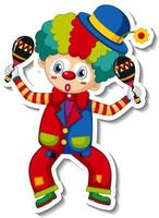 Sticker template with happy clown cartoon character vector