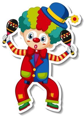 Sticker template with happy clown cartoon character