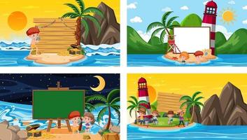 Set of different tropical beach scenes with blank banner vector