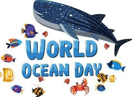 World Ocean Day banner with many different sea animals on white background vector