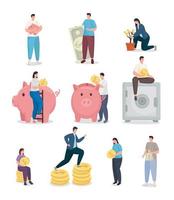 Save money and people with coins icon collection vector design