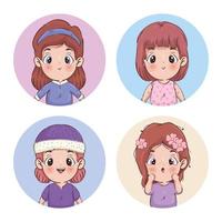 niñas, caricatura, símbolo, colección, vector, diseño vector