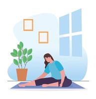 Woman stretching at home vector design