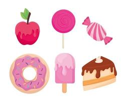 diseño de vector de conjunto de símbolo de comida dulce