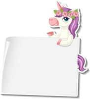 lindas pegatinas de unicornio con plantilla de banner en blanco vector