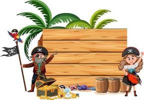 Two pirates cartoon character with an empty banner isolated on white background vector