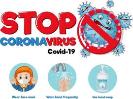 Stop Coronavirus font design with covid-19 prevention on white background vector