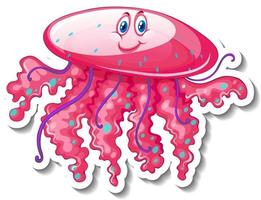 A sticker template with cute jellyfish cartoon character vector
