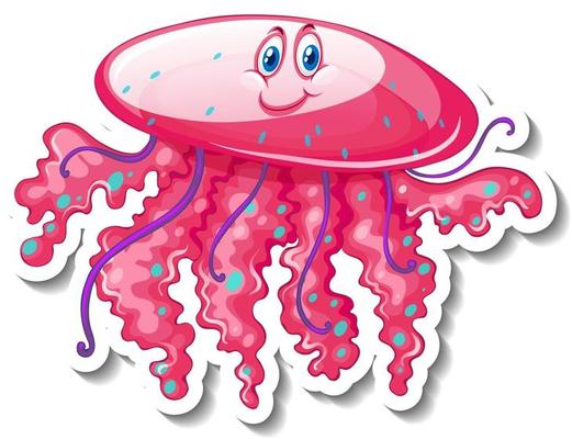 A sticker template with cute jellyfish cartoon character