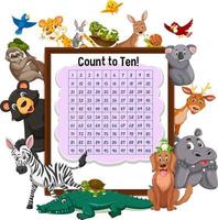 Counting number 1-100 board with wild animals vector