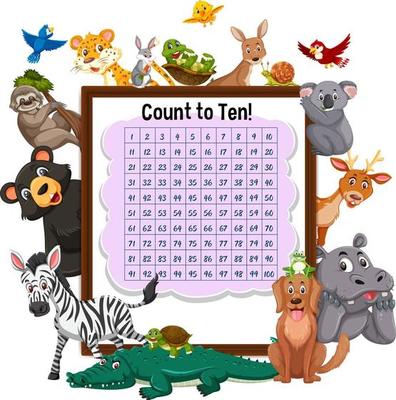 Counting number 1-100 board with wild animals
