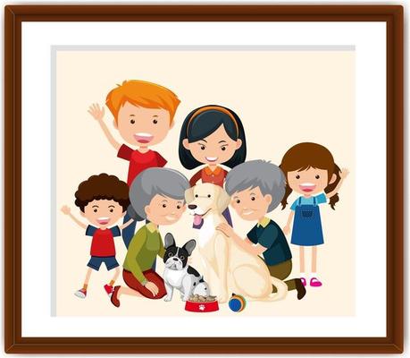 Happy family picture in a frame carton style