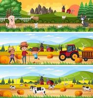 Set of different nature landscape at daytime scene with cartoon character vector