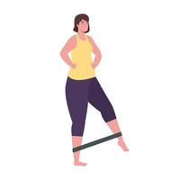 Woman doing exercise with elastic rope vector design