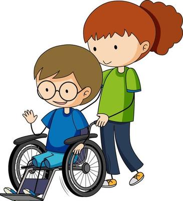 Doodle cartoon character of a boy sitting on a wheelchair