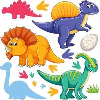 Conjunto de varios dinosaurios aislados personaje de dibujos animados sobre fondo blanco. vector